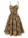 [Vorverkauf] 1950er Slip Leopard Sonnenblume Schmetterlinge Spitze Kleid
