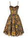 [Vorverkauf] 1950er Slip Leopard Sonnenblume Schmetterlinge Spitze Kleid