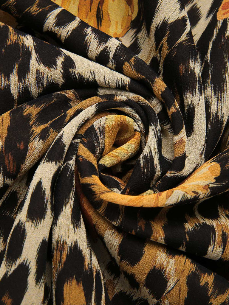 [Vorverkauf] 1950er Slip Leopard Sonnenblume Schmetterlinge Spitze Kleid