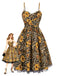[Vorverkauf] 1950er Slip Leopard Sonnenblume Schmetterlinge Spitze Kleid