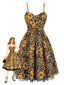 [Vorverkauf] 1950er Slip Leopard Sonnenblume Schmetterlinge Spitze Kleid