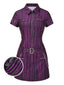[Vorverkauf] Lila 1940er Gothic Streifen Chains Gürtel Mini Kleid