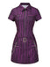 [Vorverkauf] Lila 1940er Gothic Streifen Chains Gürtel Mini Kleid