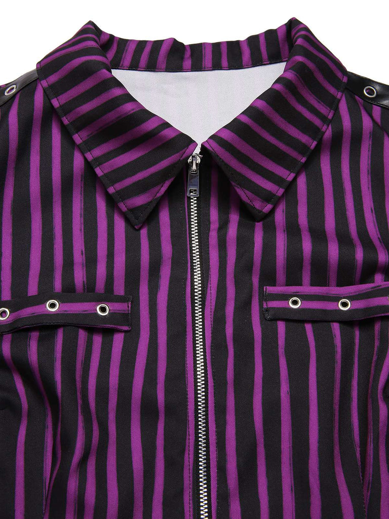 [Vorverkauf] Lila 1940er Gothic Streifen Chains Gürtel Mini Kleid