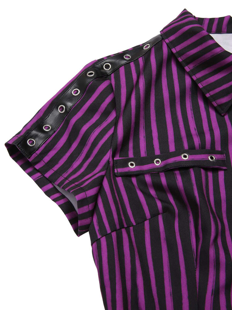 [Vorverkauf] Lila 1940er Gothic Streifen Chains Gürtel Mini Kleid