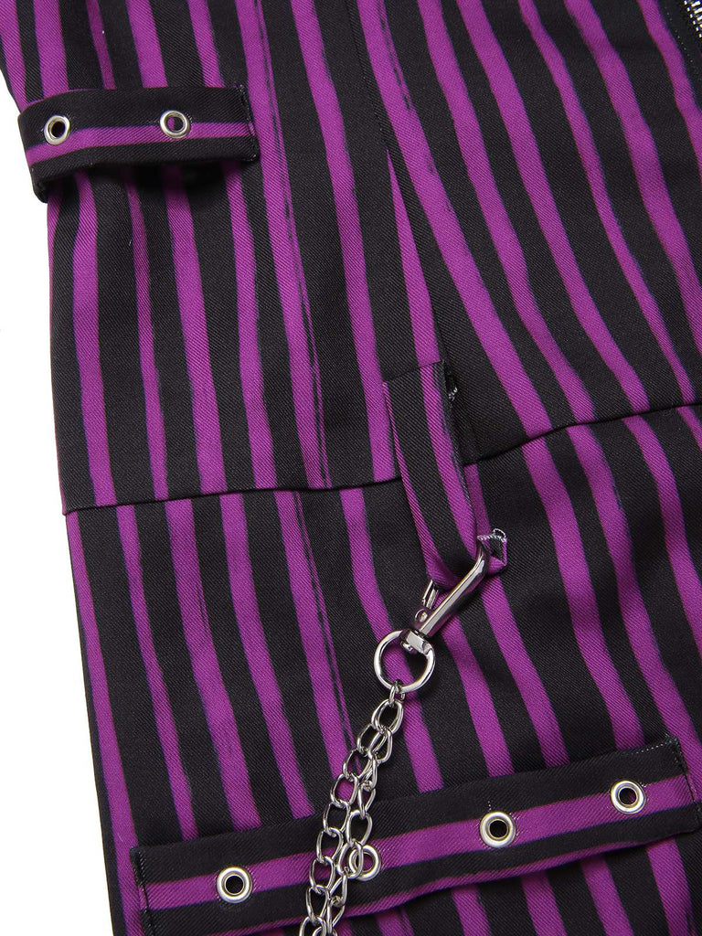 [Vorverkauf] Lila 1940er Gothic Streifen Chains Gürtel Mini Kleid