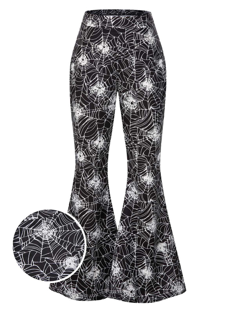 [Vorverkauf] Schwarz 1960er Halloween Spinnennetz Schlag Hose