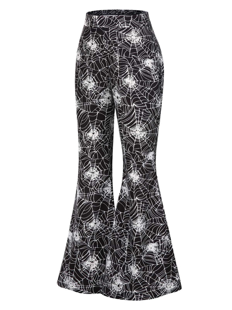 [Vorverkauf] Schwarz 1960er Halloween Spinnennetz Schlag Hose