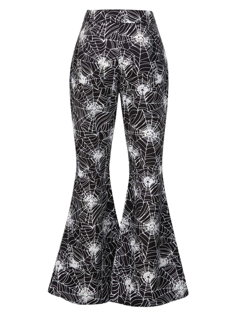 [Vorverkauf] Schwarz 1960er Halloween Spinnennetz Schlag Hose
