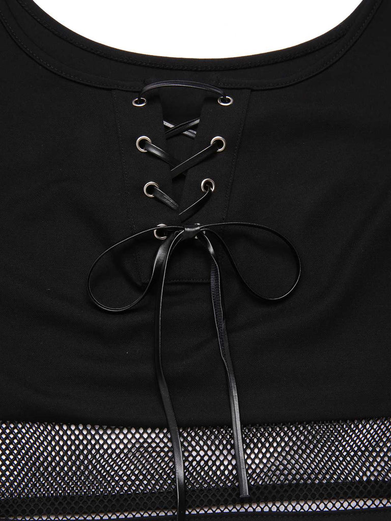 [Vorverkauf] 2PCS Halloween 1960er Fischnetz Top & Spinnennetz Schlag Hose
