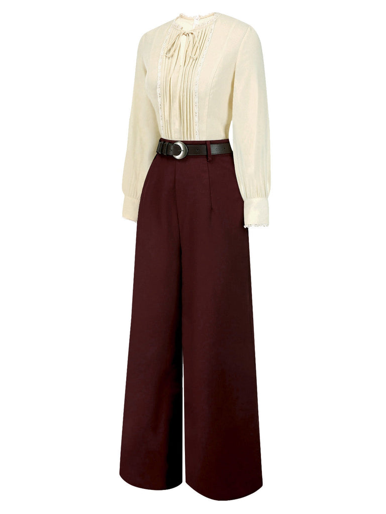 [Vorverkauf] Aprikose & Rot 1940er Versteckt Spitze Gürtel Jumpsuit