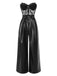[Vorverkauf] Schwarz 1930er Spitze Leder Bandeau Jumpsuit