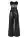 [Vorverkauf] Schwarz 1930er Spitze Leder Bandeau Jumpsuit
