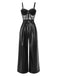 [Vorverkauf] Schwarz 1930er Spitze Leder Bandeau Jumpsuit