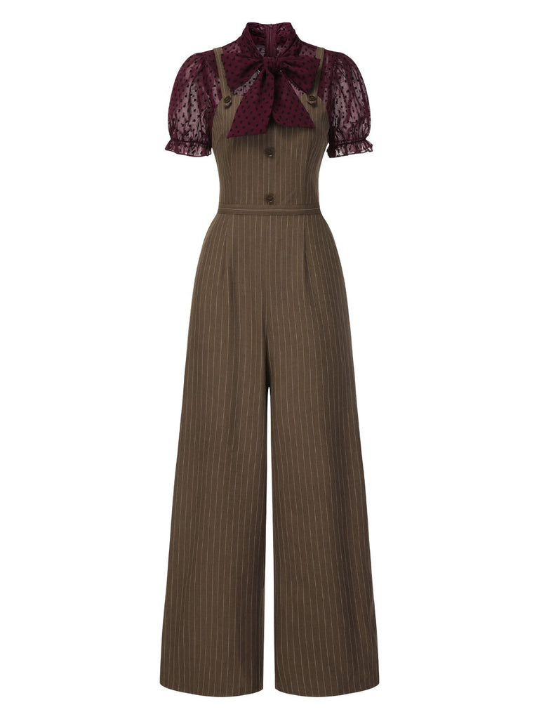 [Vorverkauf] Rot 1930er Netz Patchwork Vertikal Streifen Jumpsuit