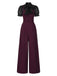 [Vorverkauf] Schwarz 1930er Netz Patchwork Vertikal Streifen Jumpsuit