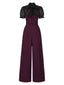 [Vorverkauf] Schwarz 1930er Netz Patchwork Vertikal Streifen Jumpsuit