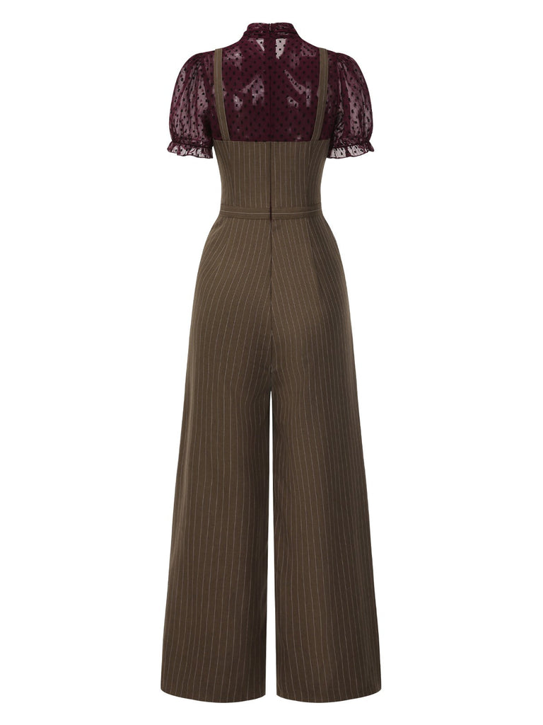 [Vorverkauf] Rot 1930er Netz Patchwork Vertikal Streifen Jumpsuit