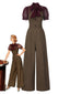 [Vorverkauf] Rot 1930er Netz Patchwork Vertikal Streifen Jumpsuit