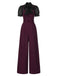 Schwarz 1930er Netz Patchwork Vertikal Streifen Jumpsuit