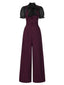 [Vorverkauf] Schwarz 1930er Netz Patchwork Vertikal Streifen Jumpsuit
