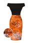 [Vorverkauf] Orange 1960er Schulterfrei Burg Schläger Mond Kleid