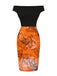 [Vorverkauf] Orange 1960er Schulterfrei Burg Schläger Mond Kleid