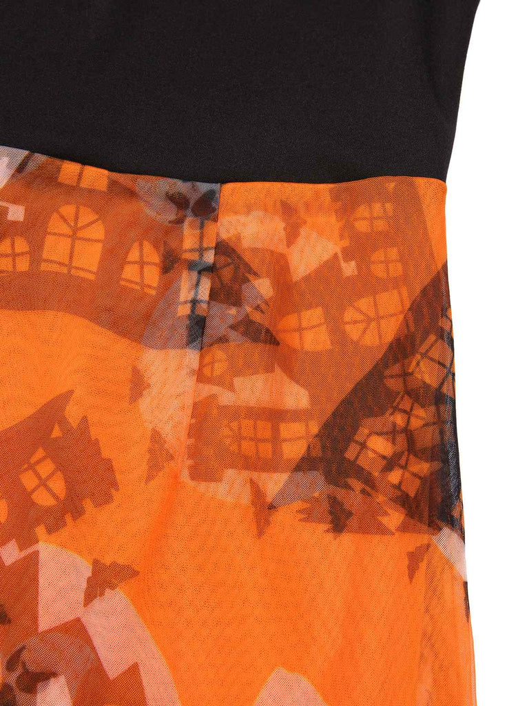 [Vorverkauf] Orange 1960er Schulterfrei Burg Schläger Mond Kleid