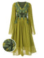 [Vorverkauf] Grün Gelb 1970er Elf Fee Stickerei Chiffon Kleid