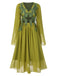 [Vorverkauf] Grün Gelb 1970er Elf Fee Stickerei Chiffon Kleid
