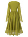 [Vorverkauf] Grün Gelb 1970er Elf Fee Stickerei Chiffon Kleid