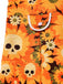 [Vorverkauf] Orange 1960er Halloween Schädel Blumen Druck V-Ausschnitt Kleid