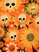 [Vorverkauf] Orange 1960er Halloween Schädel Blumen Druck V-Ausschnitt Kleid