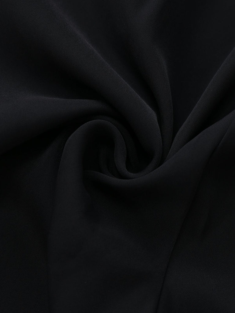 [Vorverkauf] Schwarz 1950er Transparenter Ärmel Rüschenkragen Jumpsuit