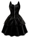 [Vorverkauf] Schwarz 1950er Halloween Katzenmädchen Leder Kleid