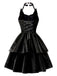 [Vorverkauf] Schwarz 1950er Halloween Katzenmädchen Leder Kleid