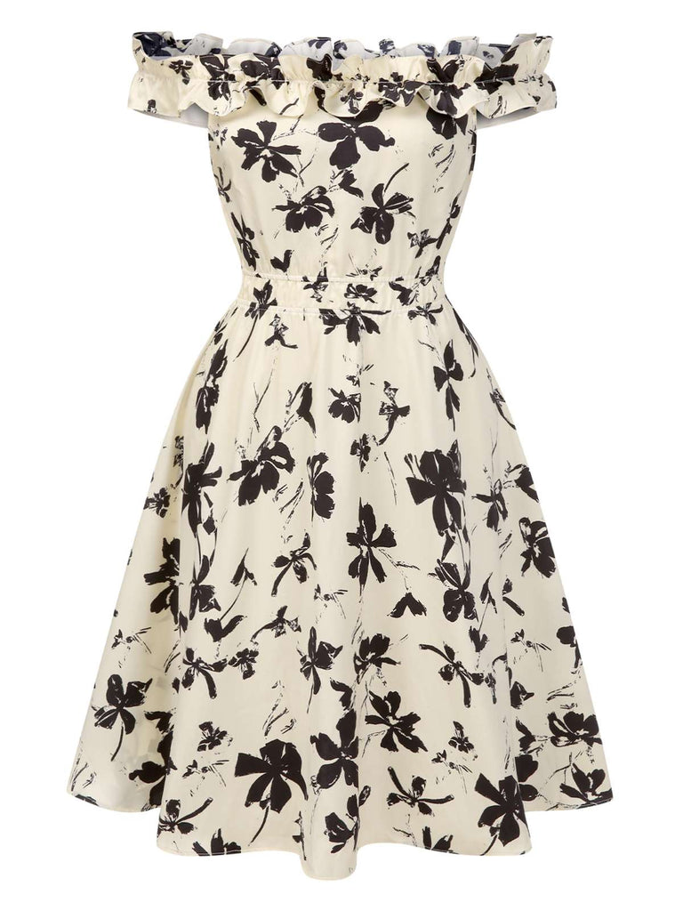 [Vorverkauf] [Übergröße] 1950er Schulterfrei Rüschen Blumen Swing Kleid