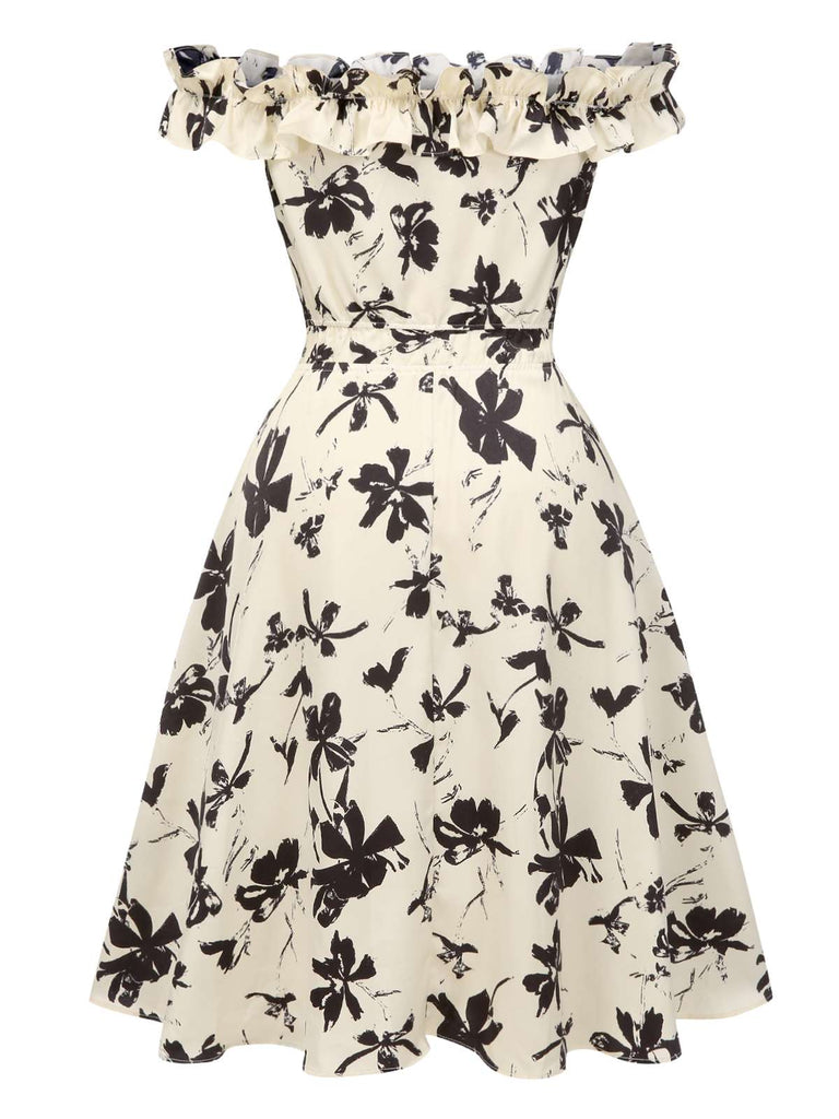 [Vorverkauf] [Übergröße] 1950er Schulterfrei Rüschen Blumen Swing Kleid