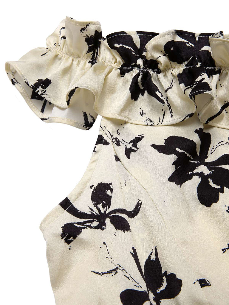 [Vorverkauf] [Übergröße] 1950er Schulterfrei Rüschen Blumen Swing Kleid