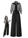 [Vorverkauf] Schwarz 1940er Hemdkragen Streifen Jumpsuit Mit Kap