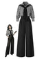 [Vorverkauf] Schwarz 1940er Hemdkragen Streifen Jumpsuit Mit Kap