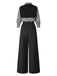 [Vorverkauf] Schwarz 1940er Hemdkragen Streifen Jumpsuit Mit Kap
