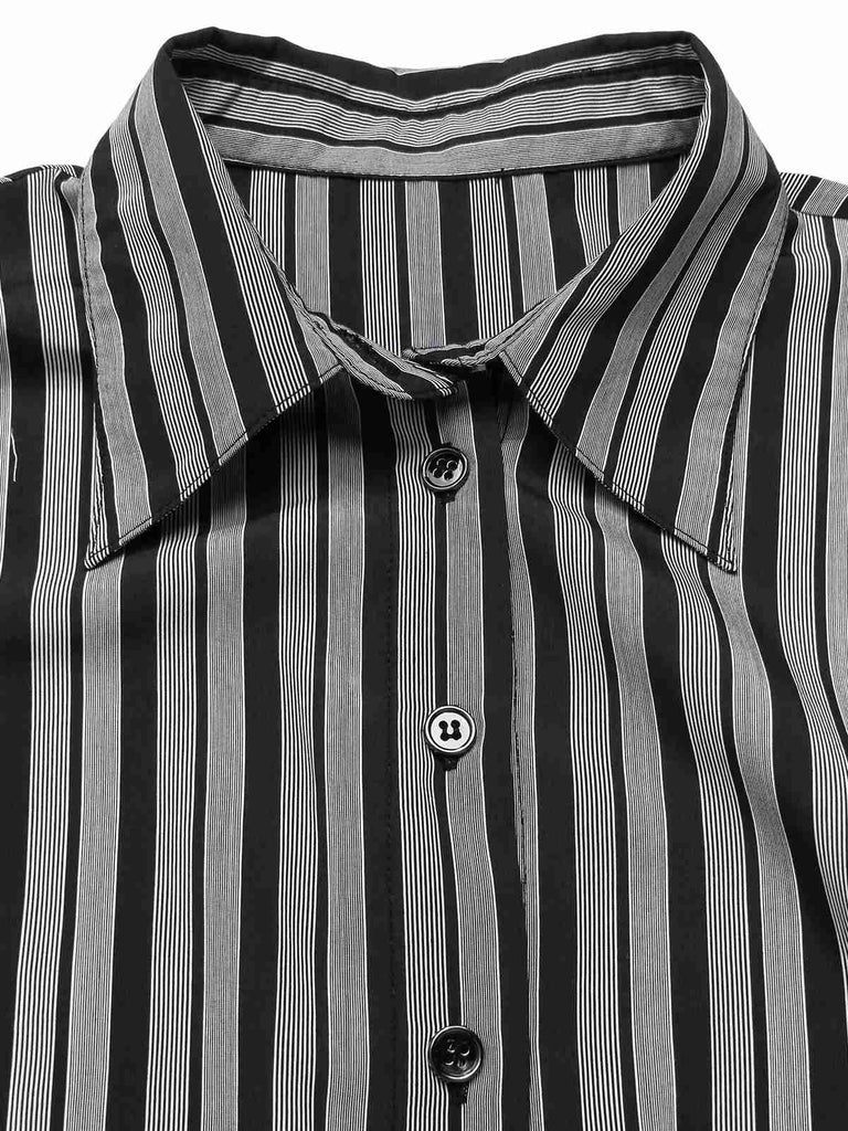 [Vorverkauf] Schwarz 1940er Hemdkragen Streifen Jumpsuit Mit Kap