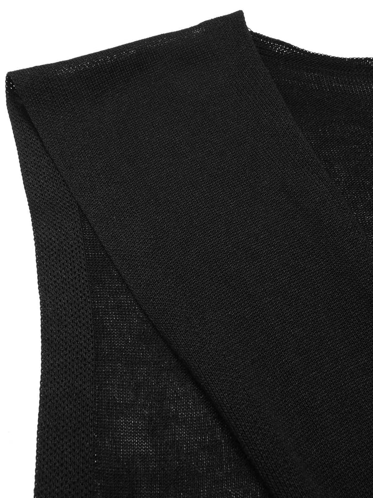 [Vorverkauf] Schwarz 1940er Hemdkragen Streifen Jumpsuit Mit Kap