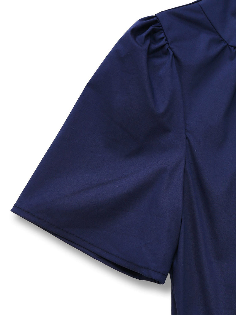 [Vorverkauf] Blau & Khaki 1930er Kontrast Stehkragen Jumpsuit
