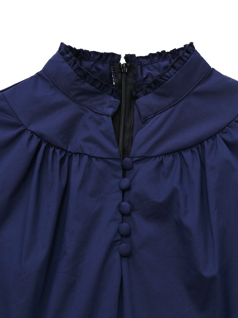 [Vorverkauf] Blau & Khaki 1930er Kontrast Stehkragen Jumpsuit
