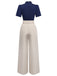 [Vorverkauf] Blau & Khaki 1930er Kontrast Stehkragen Jumpsuit