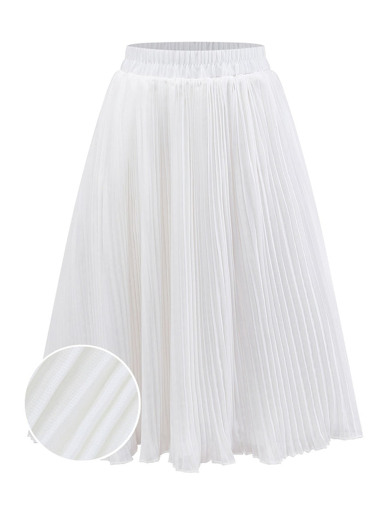 [Vorverkauf] Weiß 1950er Solide Chiffon Netz Plissiertes Rock