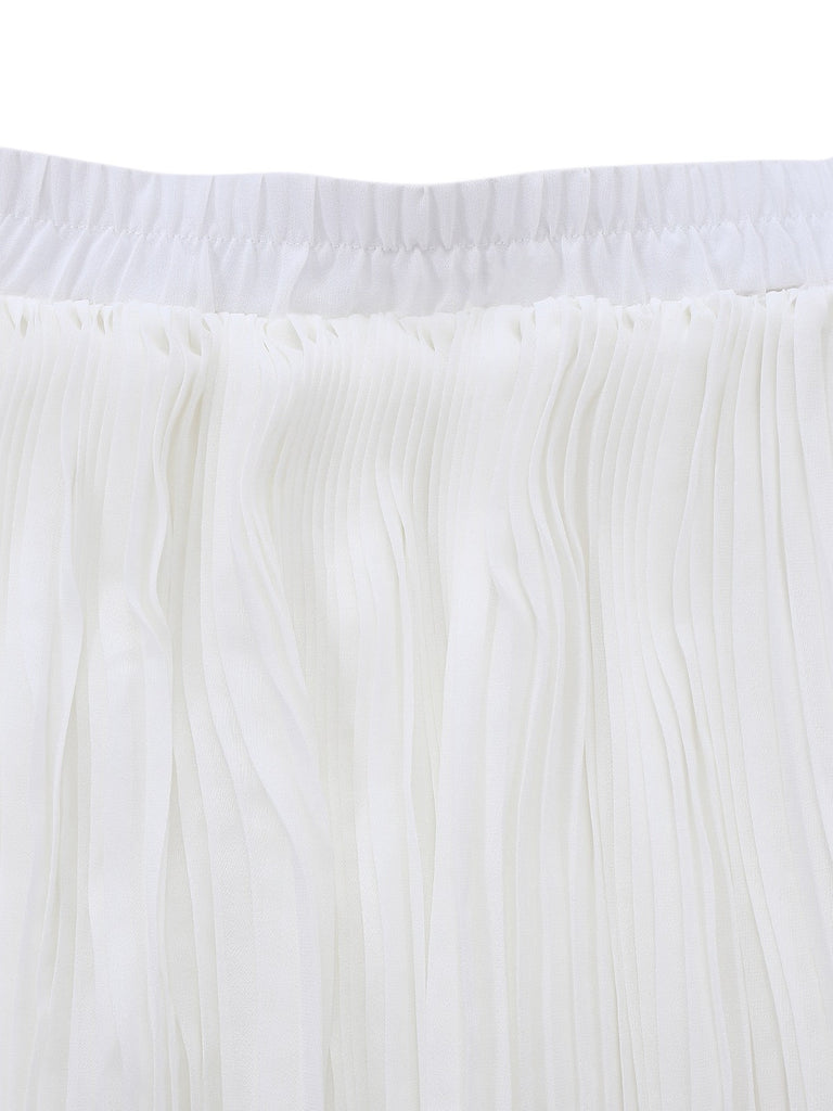 [Vorverkauf] Weiß 1950er Solide Chiffon Netz Plissiertes Rock