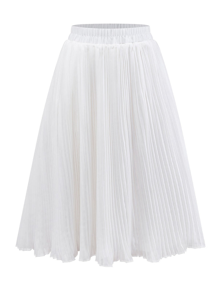 [Vorverkauf] Weiß 1950er Solide Chiffon Netz Plissiertes Rock